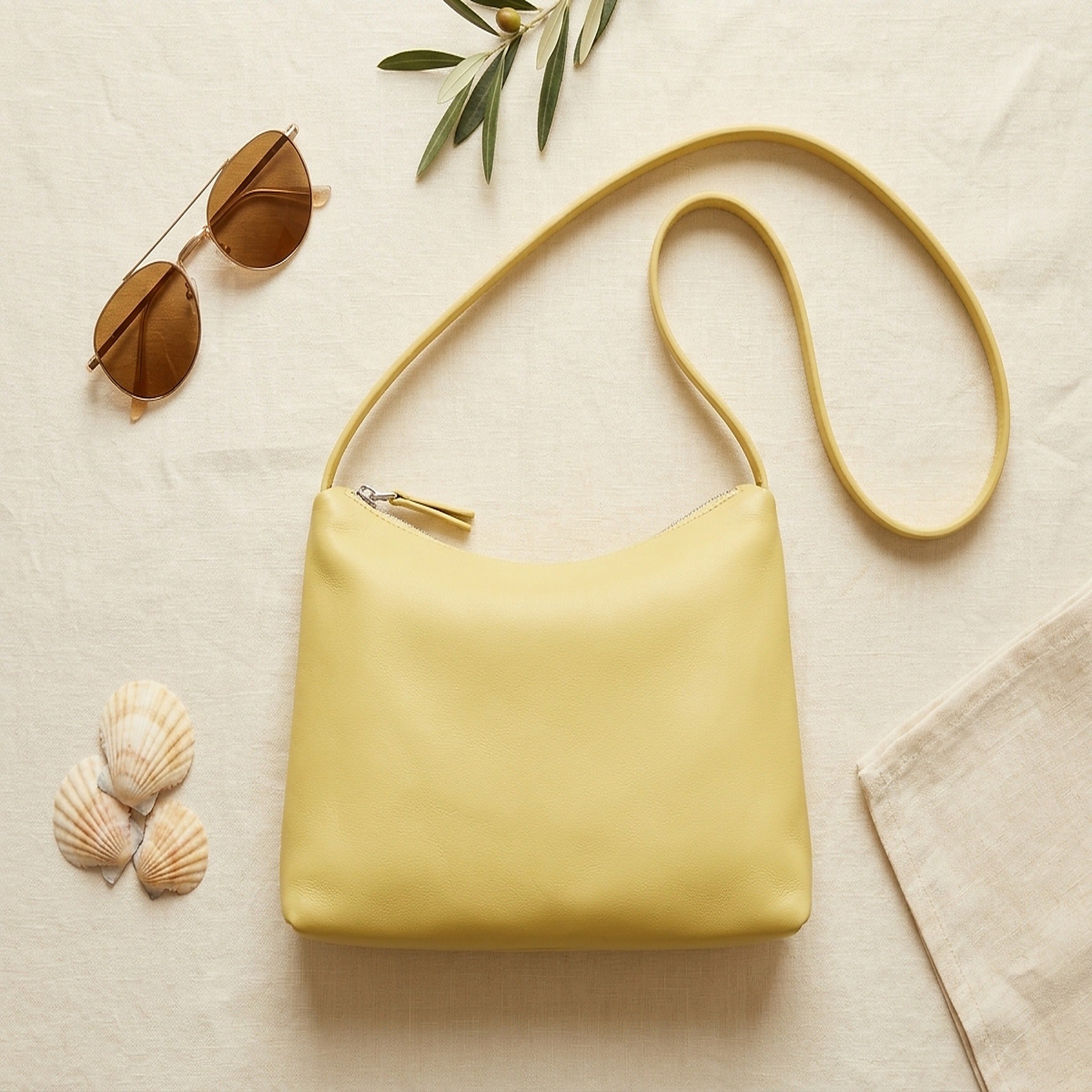 SORAVEA Freja Crossbody, butter yellow Crossbody, flatlay styled