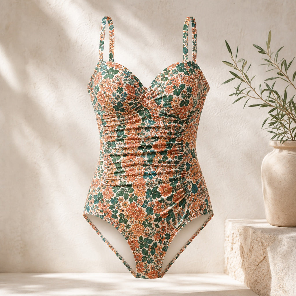 Soravea Marguerite retro floral one-piece swimsuit front view