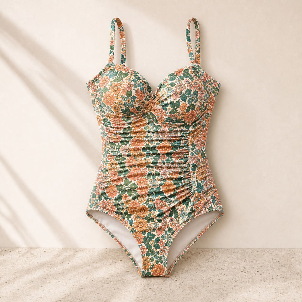 Soravea Marguerite retro floral one-piece swimsuit catalog front