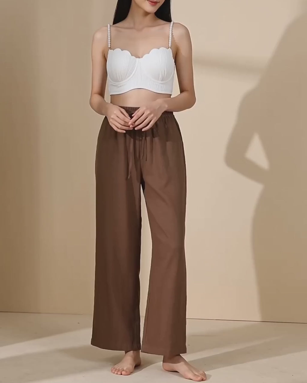 SORAVEA Tyra brown linen wide-leg pants product showcase