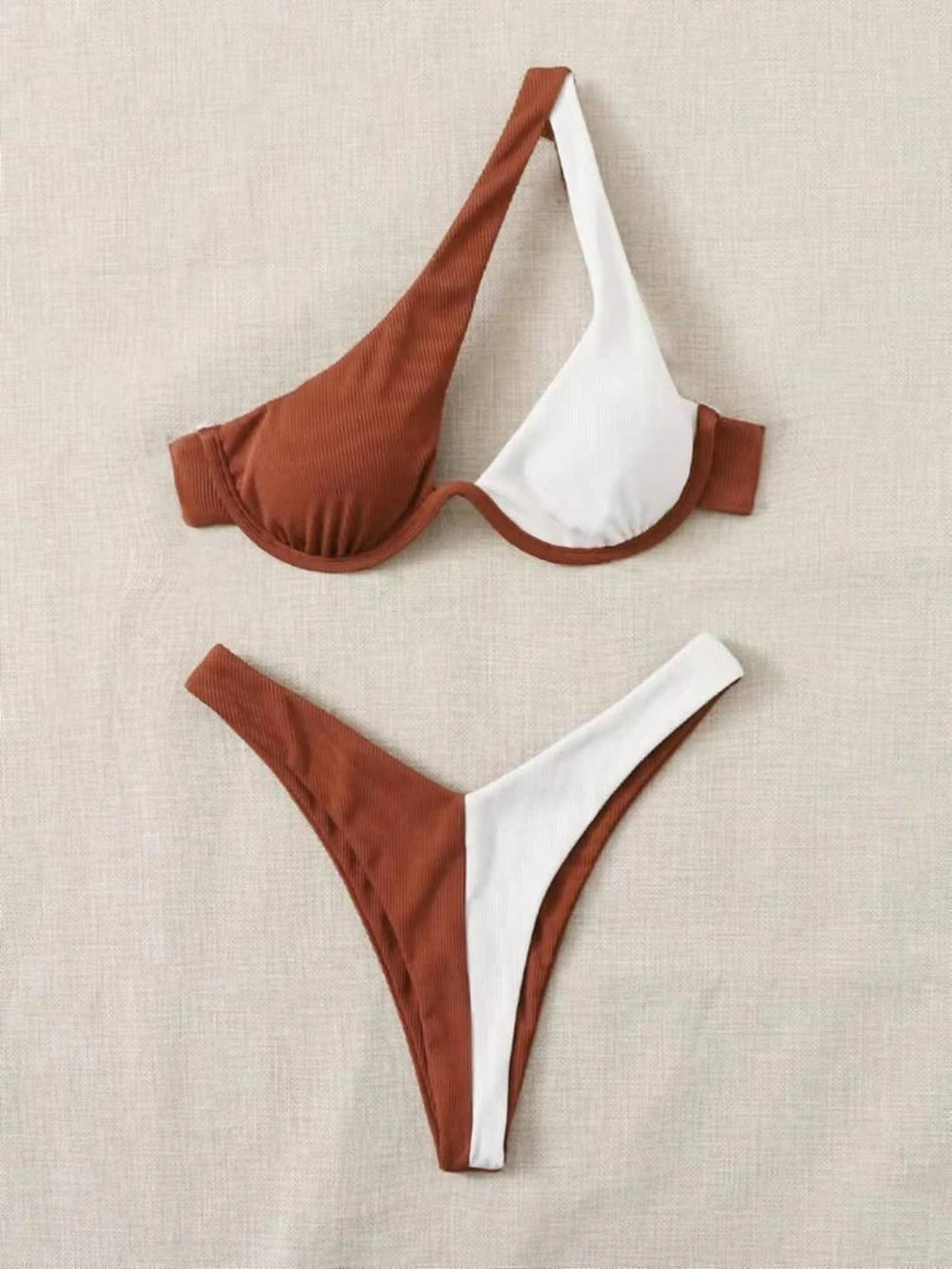 SORAVEA Vera enaxlad bikini brun och vit colorblock