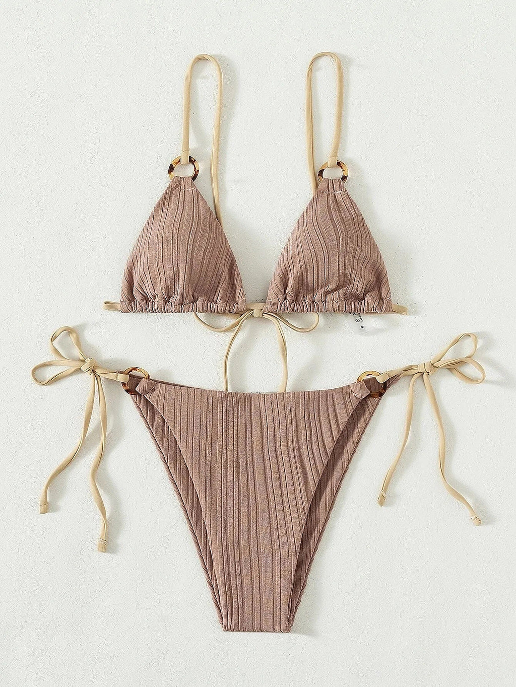 SORAVEA Nova räfflad triangelbikini sand med O-ring