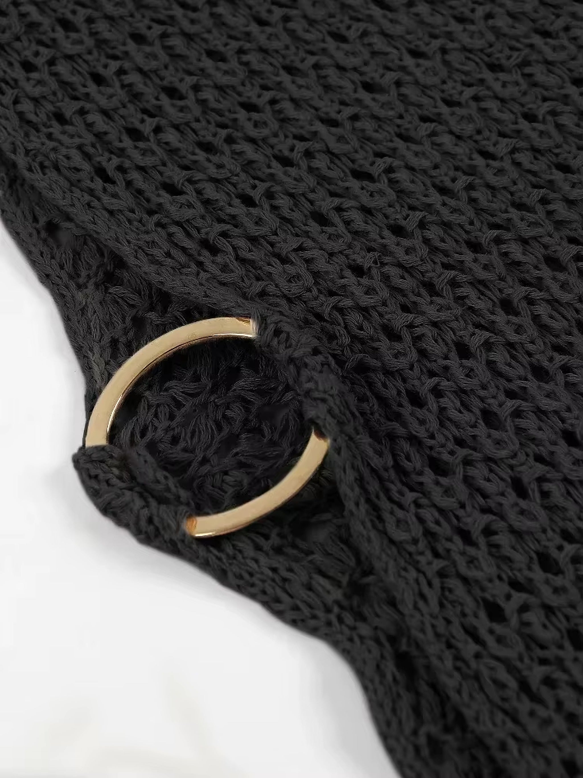 Black textured bikini with gold ring detail at the side